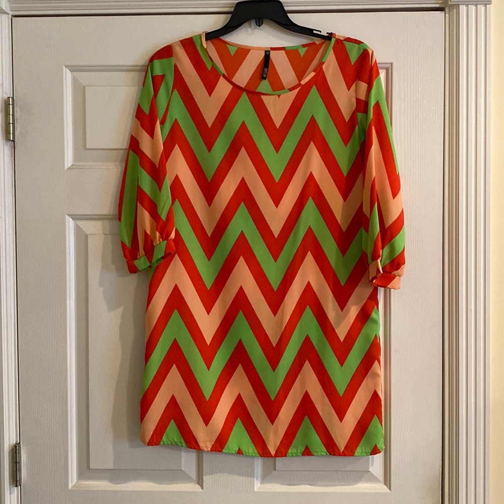 Love Culture orange/green chevron dress. Size medium.